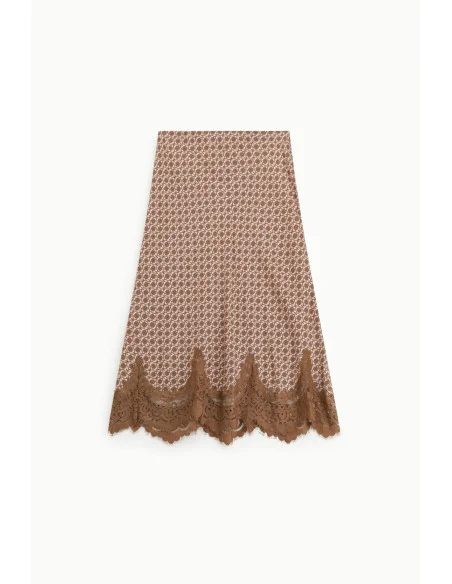 Dixie Printed Midi Skirt with Openwork Lace Trim