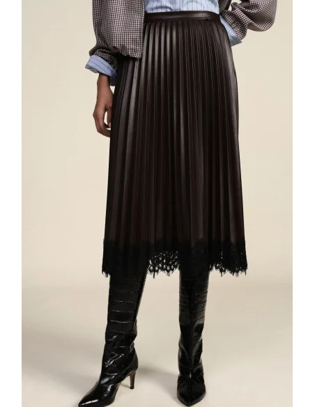 Dixie Pleated Midi Skirt with Lace Trim