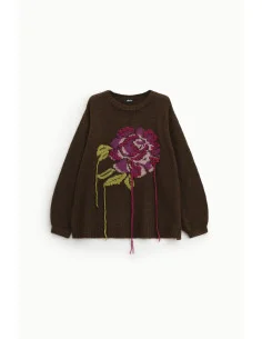 Crew-neck jumper with embroidered rose and Dixie yarn details 2