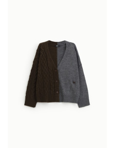 Dixie Two-Tone Cardigan with Cables and Front Buttons