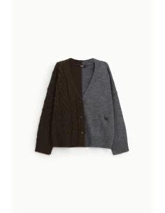 Dixie Two-Tone Cardigan with Cables and Front Buttons