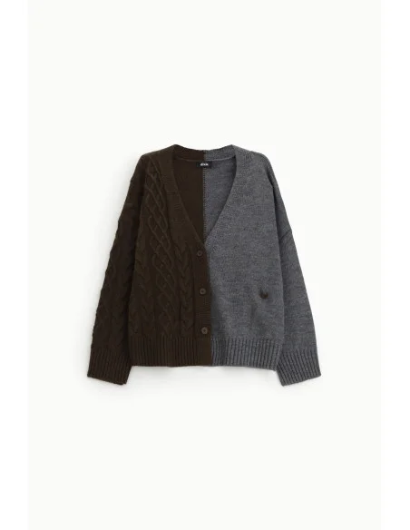 Dixie Two-Tone Cardigan with Cables and Front Buttons