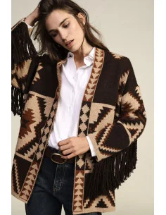 Cardigan à imprimé géométrique avec ceinture et franges Dixie