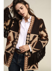 Cardigan A Stampa Geometrica Con Cintura E Frange Dixie