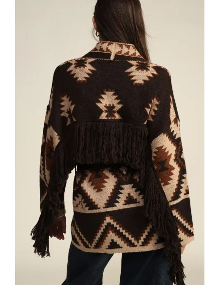 Cardigan à imprimé géométrique avec ceinture et franges Dixie