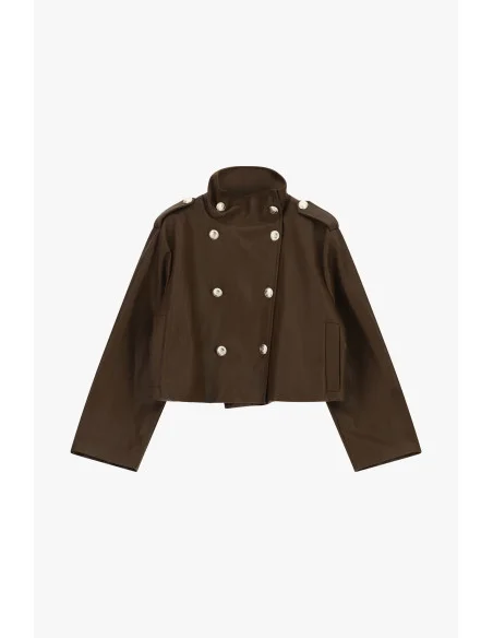Veste courte en simili cuir à double boutonnage avec boutons Dixie