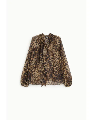 Loose Animal Print Blouse with Bow Dixie
