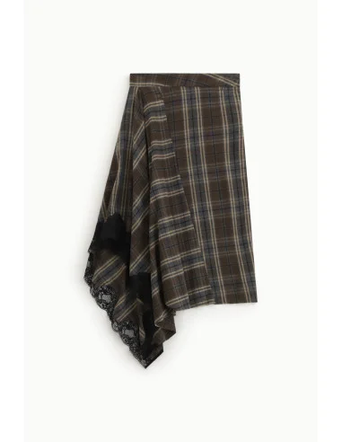 Jupe à carreaux avec ourlet asymétrique et dentelle Dixie