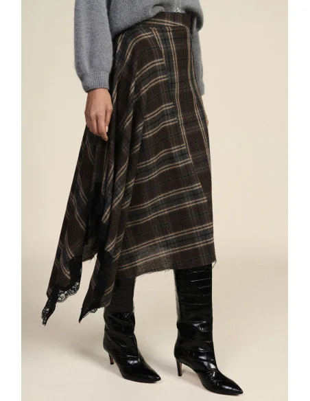 Plaid Skirt With Asymmetrical Hem And Lace Dixie