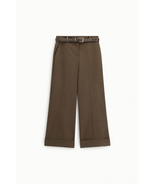 Pantaloni Palazzo Con Cintura Borchiata E Risvolto Dixie
