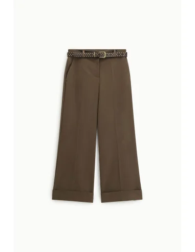 Pantaloni Palazzo Con Cintura Borchiata E Risvolto Dixie