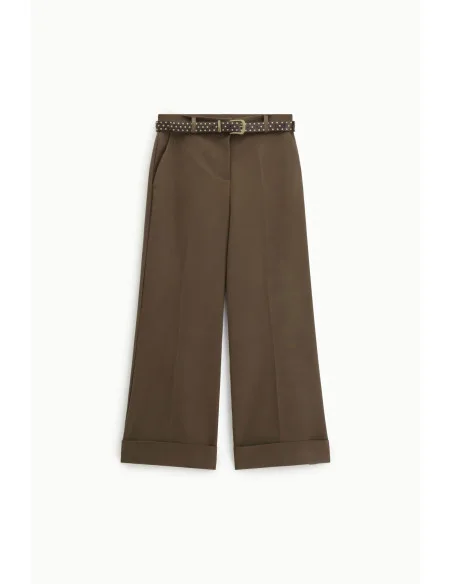 Pantaloni Palazzo Con Cintura Borchiata E Risvolto Dixie
