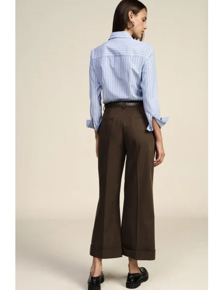 Pantaloni Palazzo Con Cintura Borchiata E Risvolto Dixie