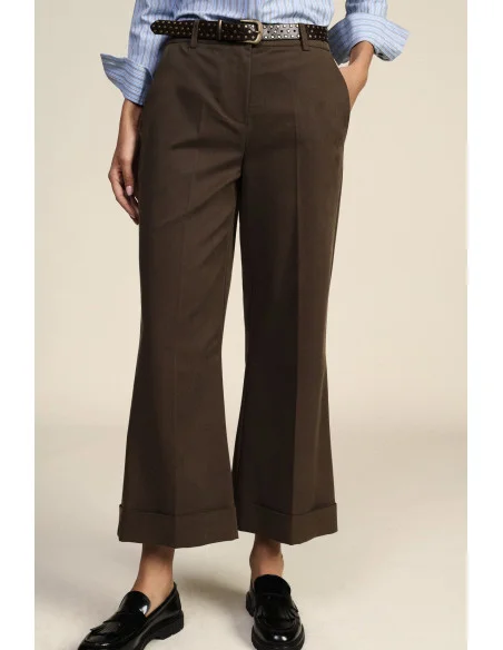 Pantaloni Palazzo Con Cintura Borchiata E Risvolto Dixie