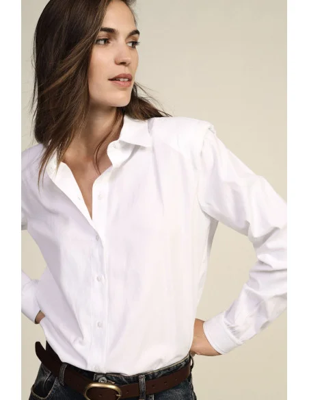 Classic Blouse with Structured Shoulders and Dixie Cuffs