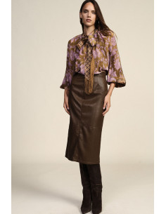 Dixie Mid-Length Sheath Skirt with Exposed Stitching - Vestiti Firm...