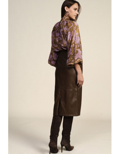 Dixie Mid-Length Sheath Skirt with Exposed Stitching - Vestiti Firm...