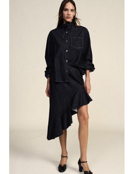 Dixie Asymmetrical Midi Skirt with Side Ruffles - Vestiti Firmati L...