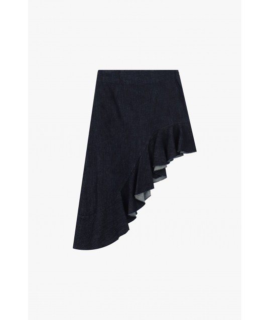 Dixie Asymmetrical Midi Skirt with Side Ruffles
