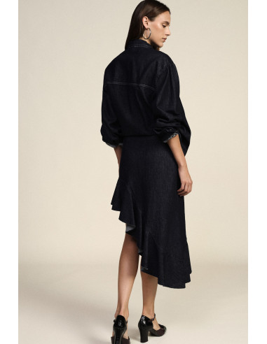 Dixie Asymmetrical Midi Skirt with Side Ruffles - Vestiti Firmati L...