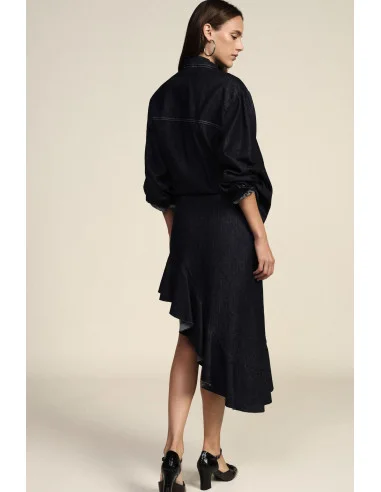 Asymmetrical Midi Skirt with Side Ruffle Dixie