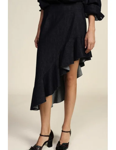 Asymmetrical Midi Skirt with Side Ruffle Dixie