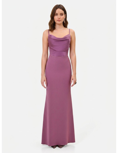 Robe longue fourreau en crêpe scuba avec corset en satin « Rinascimento »