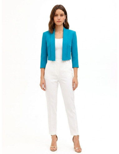 Crop-Length Open-Front Blazer Jacket in Rinascimento Technical Fabric