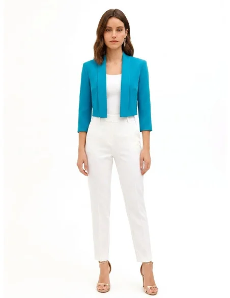 Crop-Length Open-Front Blazer Jacket in Rinascimento Technical Fabric