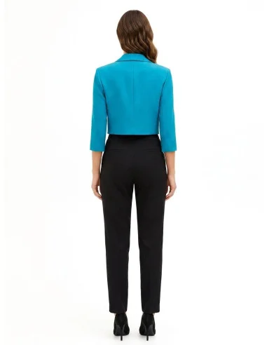 Crop-Length Open-Front Blazer Jacket in Rinascimento Technical Fabric