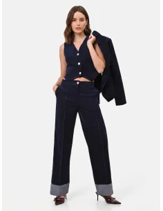 Pantalon ample en velours avec larges revers en denim « Rinascimento »