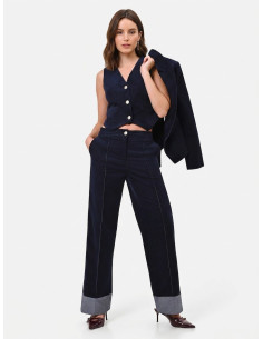 Wide-leg velour trousers with maxi denim cuffs by Rinascimento