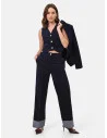 Wide-leg velour trousers with maxi denim cuffs by Rinascimento