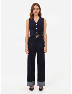 Pantaloni Larghi In Velour Con Maxi Risvolti In Denim Rinascimento 2