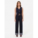 Wide-leg velour trousers with maxi denim cuffs by Rinascimento
