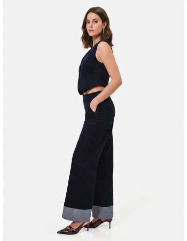 Pantalon ample en velours avec larges revers en denim « Rinascimento »