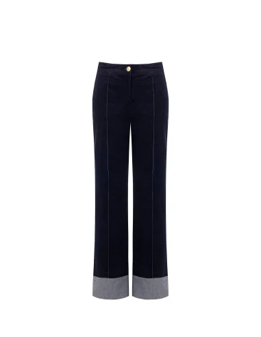 Pantalon ample en velours avec larges revers en denim « Rinascimento »