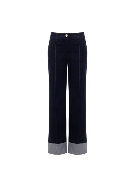 Wide-leg velour trousers with maxi denim cuffs by Rinascimento
