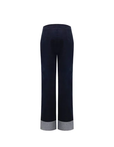 Pantaloni Larghi In Velour Con Maxi Risvolti In Denim Rinascimento