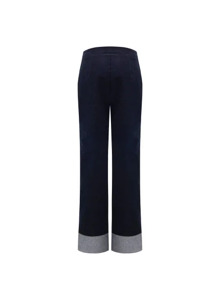 Pantalon ample en velours avec larges revers en denim « Rinascimento »