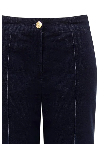 Wide-leg velour trousers with maxi denim cuffs by Rinascimento