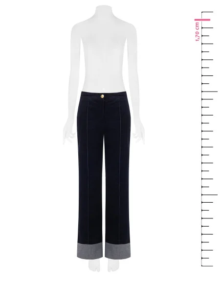 Pantaloni Larghi In Velour Con Maxi Risvolti In Denim Rinascimento
