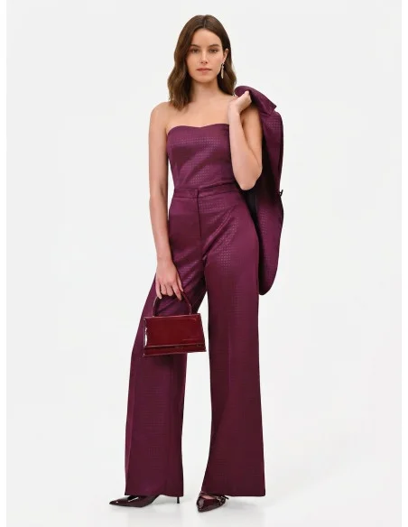 Pantaloni Palazzo In Raso Jacquard Con Bottone Abbinato Rinascimento