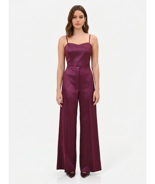 Jacquard Satin Palazzo Trousers with Matching Button – Rinascimento