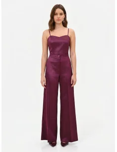 Pantalon palazzo en satin jacquard avec bouton assorti « Rinascimento » 2