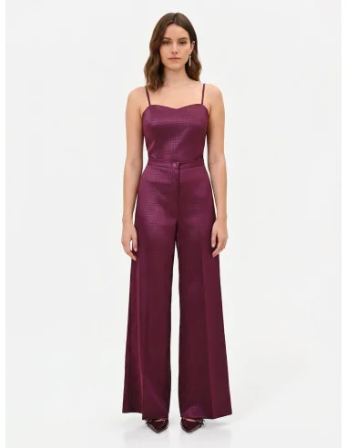 Jacquard Satin Palazzo Trousers with Matching Button – Rinascimento