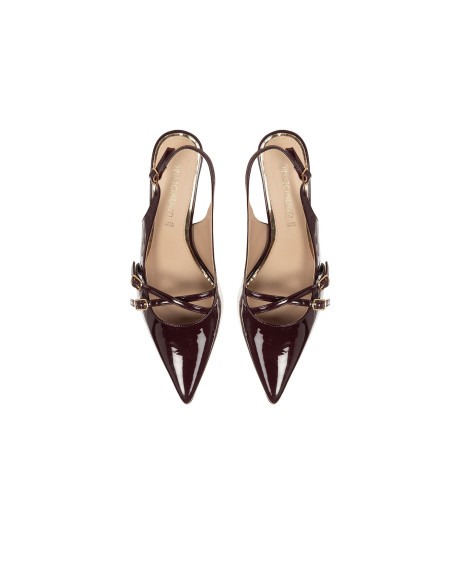 Shiny Patent Leather Pointed-Toe Slingbacks with Crossed Straps by Rinascimento