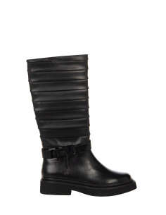 Rinascimento Pleated Faux Leather Biker Boots with Strap