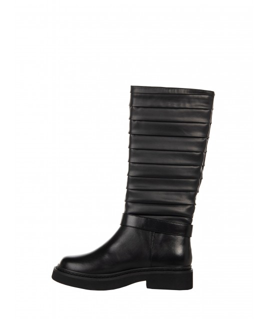 Rinascimento Pleated Faux Leather Biker Boots with Strap