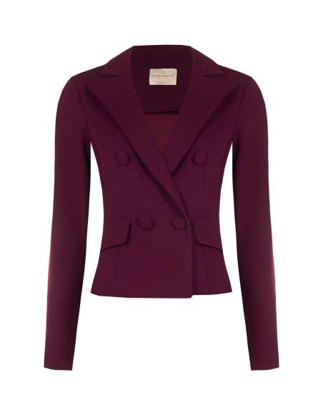 Cropped Fitted Double-Breasted Blazer Jacket in Scuba Crepe with Matching Buttons Rinascimento